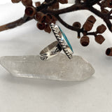 Chunky Turquoise Ring- Size 9- Hand Stamped Sterling Silver and Compass Turquoise