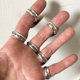 Chunky White Buffalo Ring- Size 8- Hand Stamped Sterling Silver