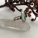 Chunky Turquoise Ring- Size 10- Hand Stamped Sterling Silver and Compass Turquoise