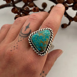 Chunky Turquoise Ring- Size 10- Hand Stamped Sterling Silver and Compass Turquoise