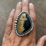 Large Petrified Palm Root Ring- Sterling Silver and Palm Root- Finished to Size