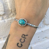 Stamped Turquoise Stacker Cuff- Royston Turquoise and Sterling Silver Bracelet- Size XS/S