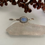 Stamped Stacker Cuff- Sterling Silver and Rainbow Moonstone Bracelet- Size XS