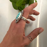 The Cosmos Ring- Size 10- Bamboo Mountain Turquoise and Hand Stamped Sterling Silver