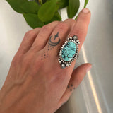 The Cosmos Ring- Size 10- Bamboo Mountain Turquoise and Hand Stamped Sterling Silver
