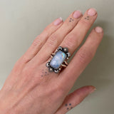 Celestial Rainbow Moonstone Ring- Size 10- Rainbow Moonstone and Sterling Silver