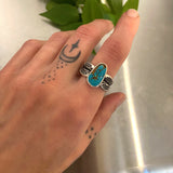 The Reflection Ring- Kingman Turquoise and Stamped Sterling Silver- Size 10