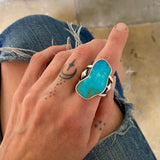 The Squiggle Signet Ring- Size 10- Kingman Turquoise and Sterling Silver