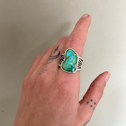 The Squiggle Signet Ring- Size 10- Sonoran Gold Turquoise and Sterling Silver