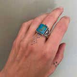 The Elements Signet Ring- Size 10- Fox Turquoise and Sterling Silver