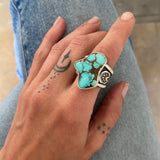 The Squiggle Signet Ring- Size 10- Natural Royston Turquoise and Sterling Silver