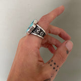 The Squiggle Signet Ring- Size 10- Natural Royston Turquoise and Sterling Silver