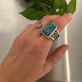 The Signet Ring- Size 11- Bamboo Mountain Turquoise and Sterling Silver