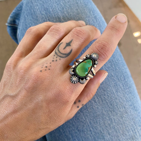 The Celestial Ring #1- Royston Turquoise and Sterling Silver- Finished to Size or as a Pendant