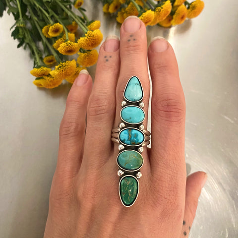 The Turquoise Collector Ring #1- Lone Mountain, Kingman, Royston, and Emerald Valley Turquoise and Sterling Silver- Finished to Size or as a Pendant