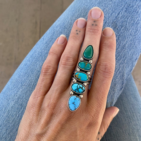 The Turquoise Collector Ring #1- Royston, Kingman, Lone Mountain, and Golden Hills Turquoise and Sterling Silver- Finished to Size or as a Pendant