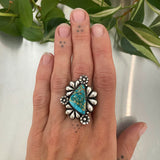 The Flora Ring 1- Natural Royston Turquoise and Sterling Silver- Finished to Size or as a Pendant