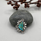 The Flora Ring 1- Natural Royston Turquoise and Sterling Silver- Finished to Size or as a Pendant