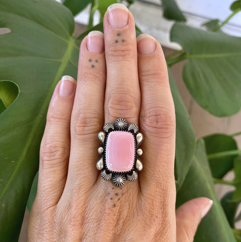 The Looking Glass Ring 1- Pink Conch Shell and Sterling Silver- Finished to Size or as a Pendant