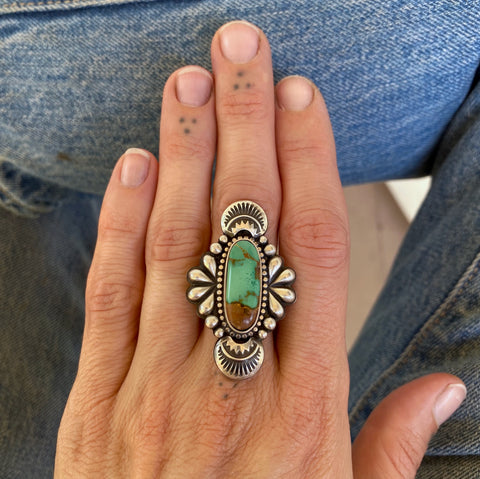 The Peacock Ring 1- Natural Royston Turquoise and Sterling Silver- Finished to Size or as a Pendant