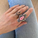 The Peacock Ring 1- Pink Conch and Sterling Silver- Finished to Size or as a Pendant