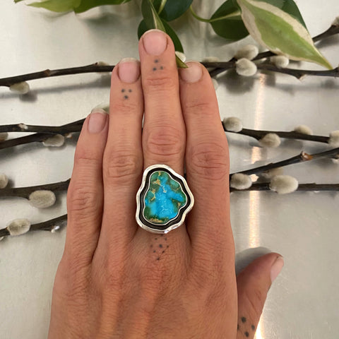 The Reverberation Ring 1- Sonoran Gold Turquoise and Sterling Silver- Finished to Size or as a Pendant