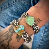 The Desert Rose Cuff- Size XS/S- Natural Australian Variscite and Stamped Sterling Silver Bracelet