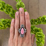 The Peacock Ring 1- Pink Conch and Sterling Silver- Finished to Size or as a Pendant