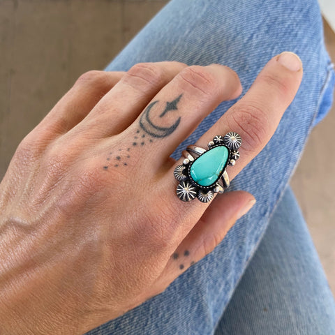 The Celestial Ring #2- Royston Turquoise and Sterling Silver- Finished to Size or as a Pendant