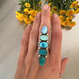 The Turquoise Collector Ring #2- Golden Hills, Number 8, Lone Mountain, and Royston Turquoise and Sterling Silver- Finished to Size or as a Pendant