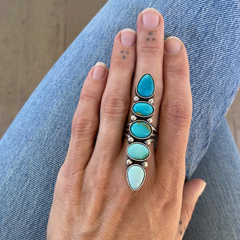 The Turquoise Collector Ring #2- Ithaca Peak, Kingman, and Royston Turquoise and Sterling Silver- Finished to Size or as a Pendant