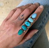 The Turquoise Collector Ring #2- Golden Hills, Number 8, Lone Mountain, and Royston Turquoise and Sterling Silver- Finished to Size or as a Pendant