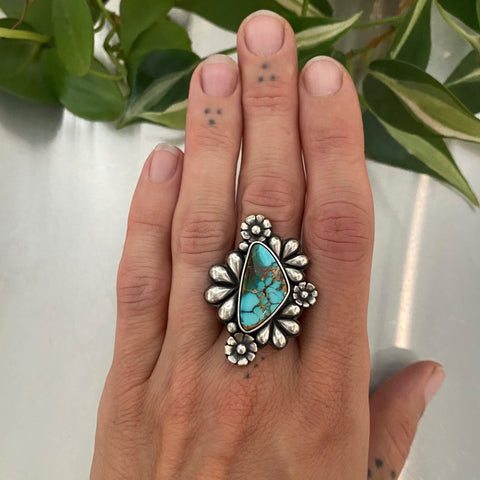 The Flora Ring 2- Natural Royston Turquoise and Sterling Silver- Finished to Size or as a Pendant