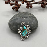 The Flora Ring 2- Natural Royston Turquoise and Sterling Silver- Finished to Size or as a Pendant