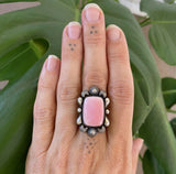 The Looking Glass Ring 2- Pink Conch Shell and Sterling Silver- Finished to Size or as a Pendant