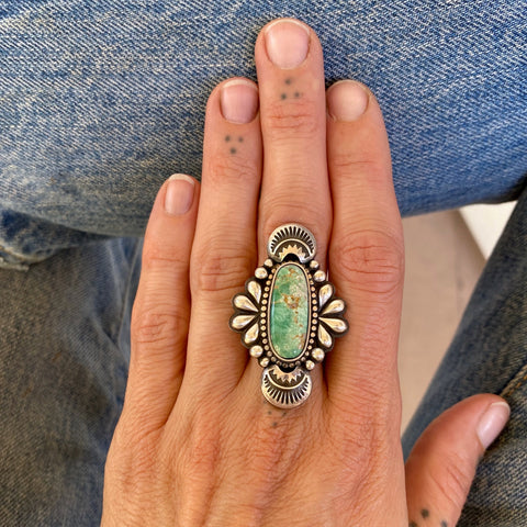 The Peacock Ring 2- Natural Royston Turquoise and Sterling Silver- Finished to Size or as a Pendant