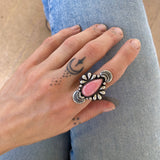 The Peacock Ring 2- Pink Conch and Sterling Silver- Finished to Size or as a Pendant