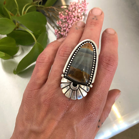 The Desert Portal Ring #2- Picture Jasper and Sterling Silver- Finished to Size or as a Pendant