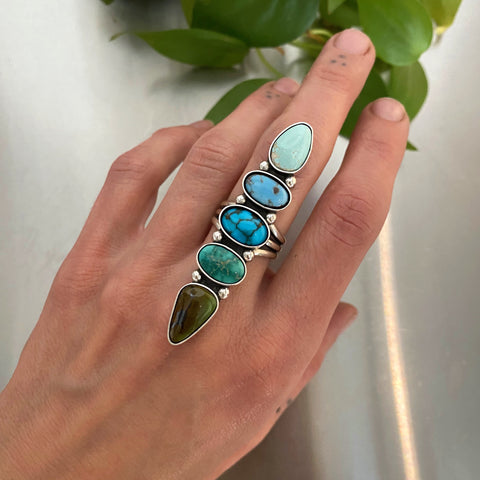 The Turquoise Collector Ring #2- Royston, Golden Hills, Lone Mountain, and Emerald Valley Turquoise and Sterling Silver- Finished to Size or as a Pendant