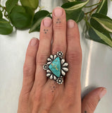 The Flora Ring 3- Natural Royston Turquoise and Sterling Silver- Finished to Size or as a Pendant