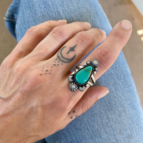 The Celestial Ring #3- Royston Turquoise and Sterling Silver- Finished to Size or as a Pendant