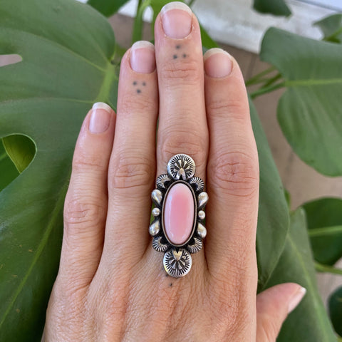 The Looking Glass Ring 3- Pink Conch Shell and Sterling Silver- Finished to Size or as a Pendant