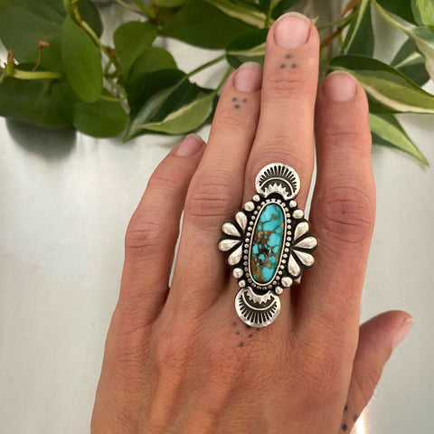 The Peacock Ring 3- Natural Royston Turquoise and Sterling Silver- Finished to Size or as a Pendant