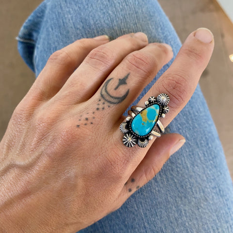The Celestial Ring #4- Royston Turquoise and Sterling Silver- Finished to Size or as a Pendant
