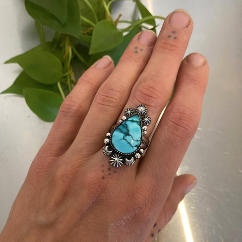 The Constellation Ring #4- Lone Mountain Turquoise and Sterling Silver- Finished to Size or as a Pendant