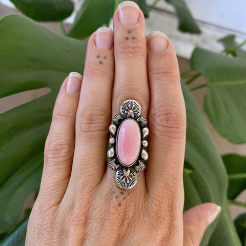 The Looking Glass Ring 4- Pink Conch Shell and Sterling Silver- Finished to Size or as a Pendant