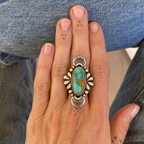The Peacock Ring 4- Rising Phoenix Turquoise and Sterling Silver- Finished to Size or as a Pendant