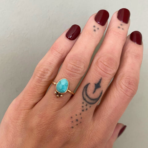 Lone Mountain Turquoise and Solid 14k Gold Ring- Size 5 (can be sized up 1/2 size)