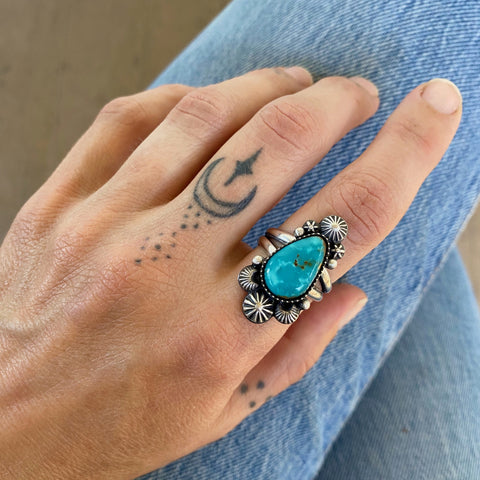 The Celestial Ring #5- Royston Turquoise and Sterling Silver- Finished to Size or as a Pendant