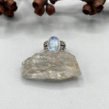 The Reflection Ring- Rainbow Moonstone and Stamped Sterling Silver- Size 6.5